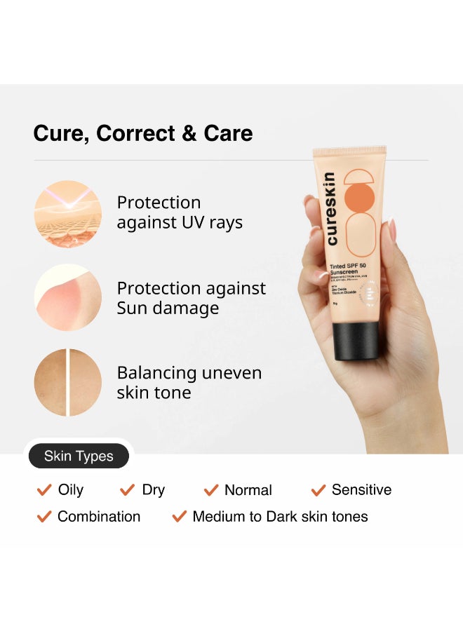 Cureskin واقي شمس معدني بلمسة نهائية غير لامعة مع تلوين SPF 50 PA++++ | حماية واسعة النطاق من الشمس (UVA/UVB/IR) مع ثاني أكسيد التيتانيوم، 50 جرام (عبوة واحدة) - Image 5